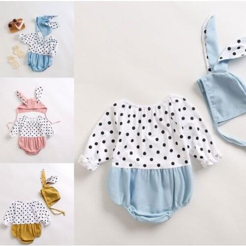 Newborn Baby Girl Boy Black and White Polka Dot Clothes Jumpsuit Jumpsuit Jumpsuit with Detachable Cap 69HE