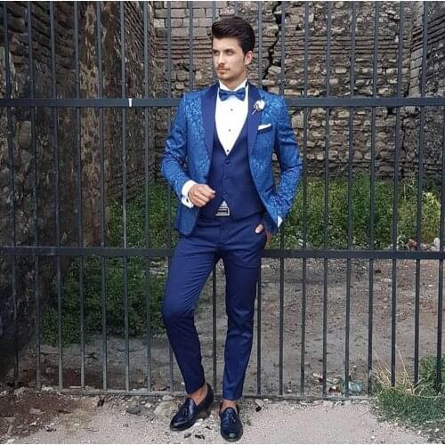 Custom Made Mens Suit 2020 Wedding Tuxedos Formal Printing Best Man Suits Groom Wear Tuxedos 3 Pieces Suits (Jacket+Pants+vest)