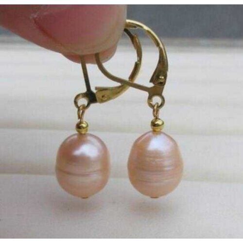 Beautiful South Sea 10-12mm pink natural Pearl Earring 14k/20 Yellow Gold hook