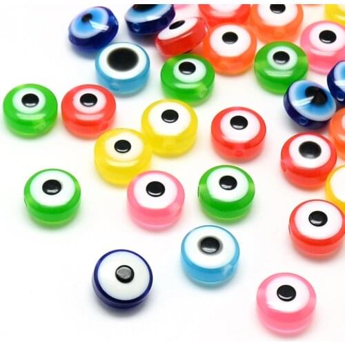 100pcs 7.5-9mm Round Flat Resin Beads Colorful Loose Spacer Beads for Jewelry Making Handmade DIY Bracelet Necklace Accessories