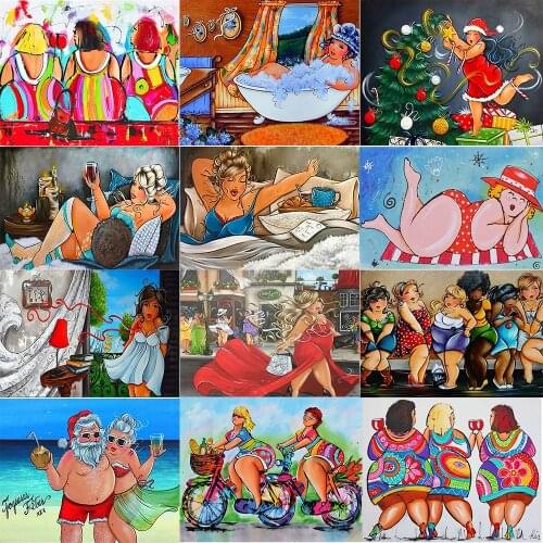 Square Round 5D DIY Sexy Women Diamond Painting Cartoon Fat Lady Oil Painting Diamond Cross Stitch Mosaic Home Decoration