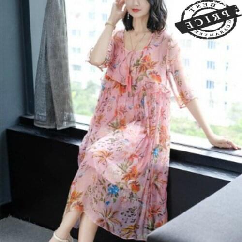 Summer Elegant Ladies Chiffon Dress Women Pink Floral Ruffles Dresses Korean Sexy Boho Beach Evening Party Dresses 1a00a3