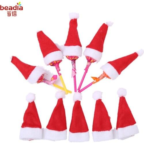 30pcs Mini Santa Claus Hat Christmas Xmas Holiday Lollipop Top Topper Cover Christmas For Festive Party Decoration Supplies