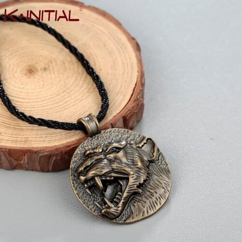Kinitial Fashion Retro Chic Animal Panther Head Pendant Statement Choker Tiger Head Shape Rope Necklace Jewelry Gift for Men