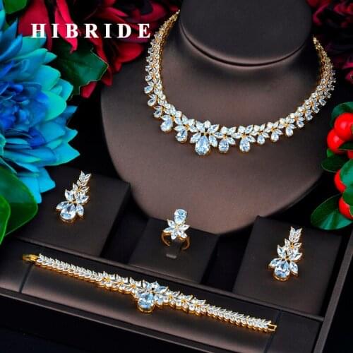 HIBRIDE New Luxury Design Gold Color Bridal Dubai Jewelry Sets For Women Wedding Accessories Party Gifts N-736