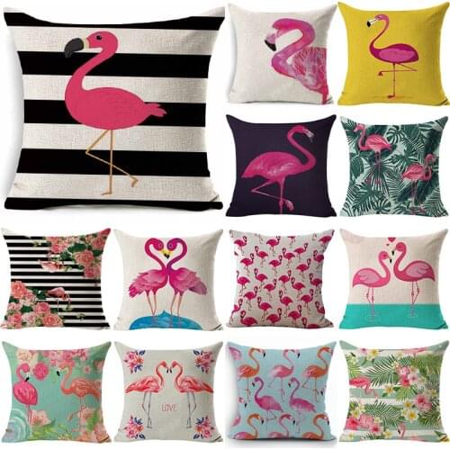 Flamingo Tropical Monstera Cotton Linen Throw Pillow Cushion Cover Car Home Decoration Sofa Decor Decorative Children Pillowcase