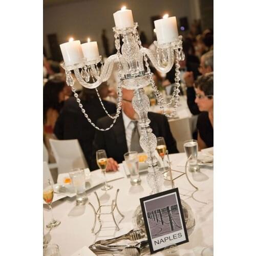 New arrival 90cm(H) Acrylic 5-arms acrylic candelabras with crystal pendants wedding candle holder centerpiece 1 lot=10 pieces