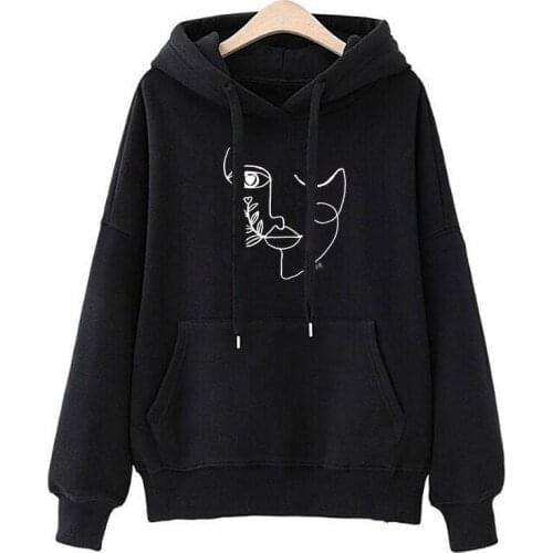 Autumn Art Line Print Women Men White Hoodies Graphic Sweatshirt Best Friend Pullovers Ulzzang Harajuku Casual Top Moletom Mujer
