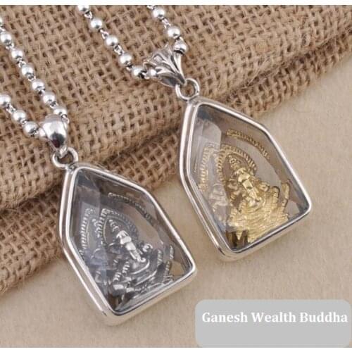 100% 925 Silver Tibetan Ganesh Buddha Pendant Necklace Sterling Ganesa Wealth Buddha Pendant Necklace Elephant Buddha Amulet