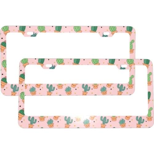 Personalized License Plate Plant Cactus Frame Metal Aluminum Plate Cover Car Tag Holder For Women Men Auto Decoration