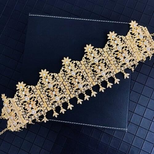 Luxury Gold Plated Bridal Hair Accessories Full Crystals Tassels Rhinestone Headband Algerian Wedding Hairwear Bridesmaid Gift