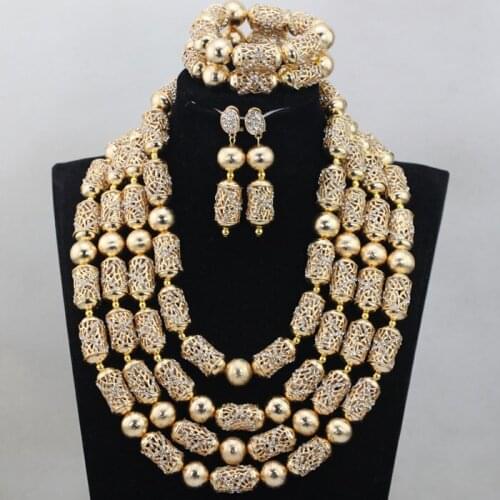 Luxury Gold Beads Necklace Set for Women Dubai African Wedding Fashion Jewellery Accessory 2017 Bridal Gift Free Shipping WE074