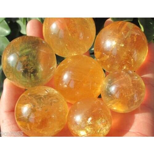 SCY 6680121+++7pcs 40mm Natural Citrine Calcite Quartz Crystal Sphere Ball Healing