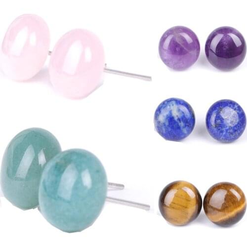 Ins Design Natural Oval Stone Stud Earrings Simple Style Stone Earrings with Stainless Steel Post Assorted Color