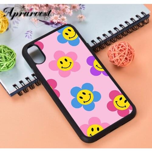 Aprarvest Smiling flower pink print Silicone Rubber Phone Case Cover For iPhone 6 6S 7 8 PLUS X XS XR 11 12 MINI PRO MAX