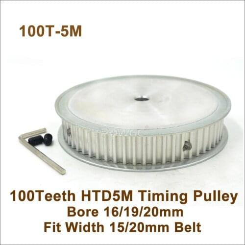 POWGE 100 Teeth 5M Synchronous Pulley Bore 16/19/20mm Fit Width15/20mm 5M Belt 100T 100Teeth HTD 5M Timing Belt Pulley 100-5M AF