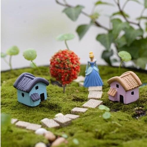 Fairy Tale Garden Home House Decoration Miniature Blue Pink House Mini Crafts Miniature Landscape Decoration Diy Accessories