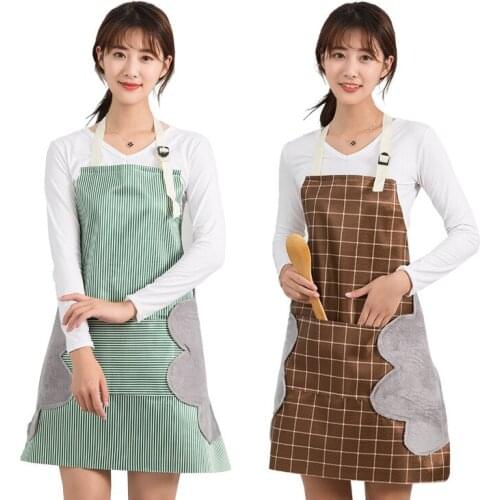 Thickened Kitchen Waist Apron Women Waterproof Oil-Proof PVC Cloth Sleeveless Pocket Aprons (Towels On Both Sides Can Wipe Hand)