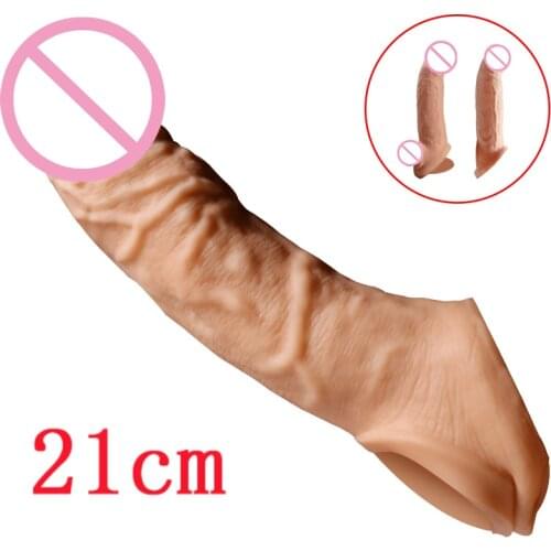 21Cm Enlargement Penis Extender Sleeve Reuseable Condom Delay Ejaculation Sex Toys For Men Intimate Goods Sex Shop