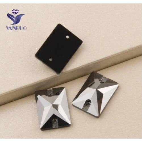 YANRUO 3250 All Sizes HEM Black Base Crystal Rectangle Flat Back Sew On Rhinestone Strass Sewing Clothes
