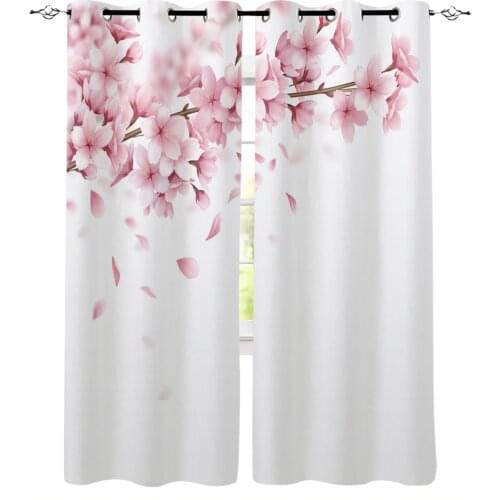Pink Flower Cherry Blossoms White Blackout Curtains For Living Room Bedroom Printed Window Treatment Drapes Home Decor