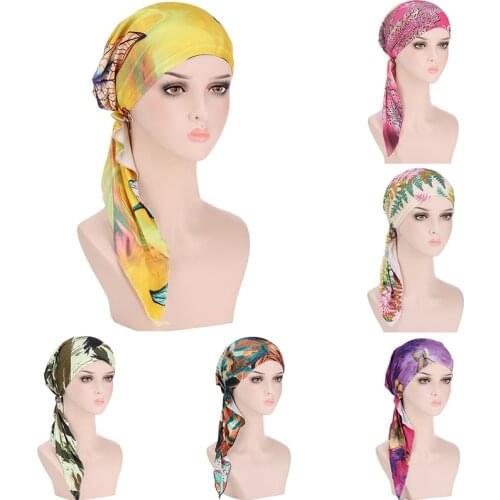Women Ethnic Style Hat Beanie Scarf Turban Head Wrap Cap print Indian Hat Baotou Hat Chemo Hat Turban Bandanas Polyester