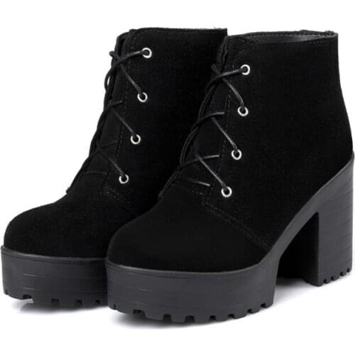 New Arrival Ladies Women Cow Geunine Leather Botas De Mujer Botas De Invierno Para Mujer High Heels 9cm Ankle Boots Shoes 18-1