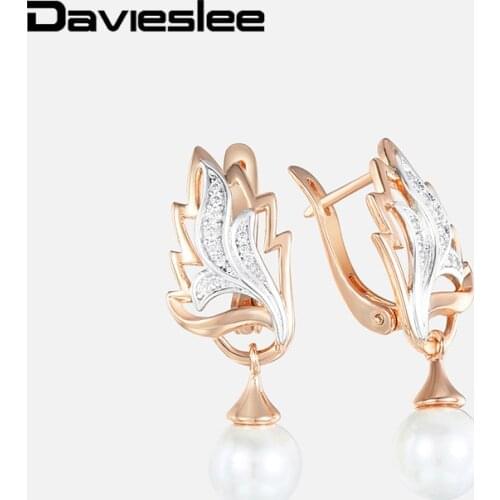 Clear Cubic Zirconia Pearl Earrings for Women Girl CZ Drop Earring 585 Rose Gold Girlfriends Womens GiftsFashion Jewelry DGE143