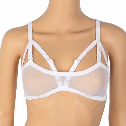 Womens Lingerie Soft Mesh See Through Adjustable Spaghetti Straps Back Cross Bralette Wire-free No Pad Bondage Sexy Bra