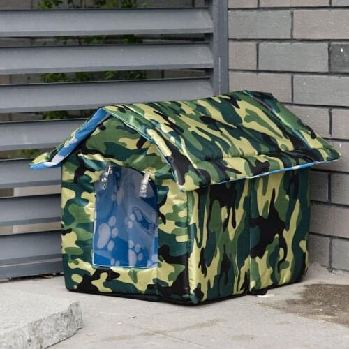Pet Winter House Outdoor Pet House Waterproof Thickened Cat Nest Tent Cabin With Removable Transparent Curtain