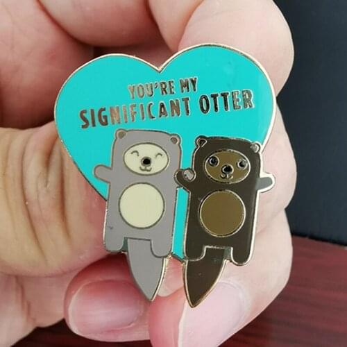 Friendship Otters Holding Hands Significant Otter Enamel Brooch Pin Backpack Hat Bag Lapel Pins Badges Women Jewelry Accessories
