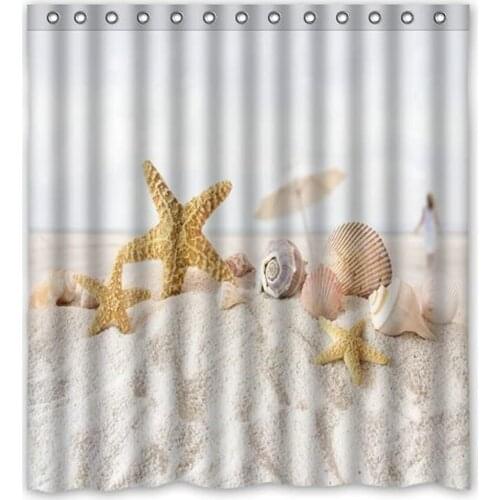 Star Fish Sea Shell Beach Shower Curtain Bathroom Decorative 180 x 200 cm