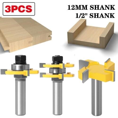 1-3pcs 12mm/12.7mm Shank Tongue & Groove Router Bit Tool Set With A Z4 T Slot Bit Solid Steel Woodworking Mill Bit