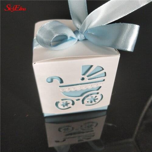 10pcs Laser Cut Hollow Carriage Favors Gifts Candy Boxes With Ribbon Baby Shower Wedding Party Supplies Gift Boxes 5Z