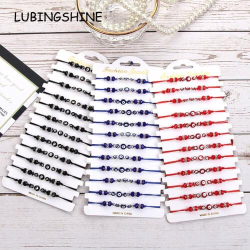 12pcs/Sets Multicolor Optional Evil Eye Charms Bracelets Crystal Bead Adjustable Rope Chain Anklets Child Girl Jewelry Gift