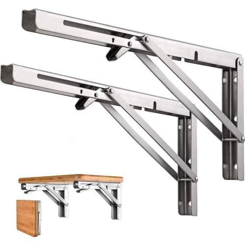2Pcs Stainless Steel Triangle Folding Bracket Wall Shelves Wall Mounted Table Shelf Heavy Duty Bench with Screw Fittings