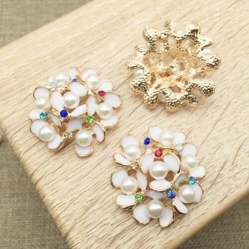 30pcs/lot Flatback PearlRhinestone Buttons Round Diamante Crystal Hair Flower Center Wedding Invitation Scrapbooking Accessories