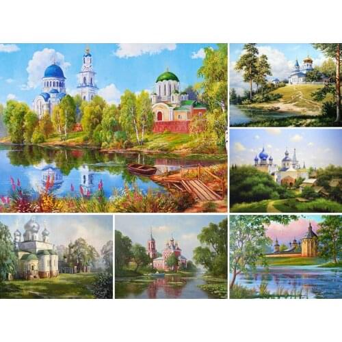 5D Diy Diamond Painting Landscape Church Summer Cross Stitch Kit Full Drill Embroidery Mosaic Art Picture of Rhinestones Decor