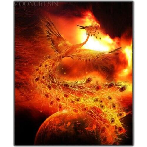 5D Diy Diamond Painting Cross Stitch Flaming Phoenix Needlework 3D Diamond Embroidery Full Round Mosaic Decoration Resin Sticker