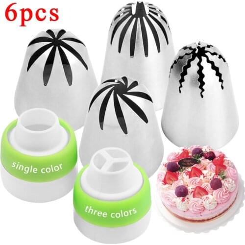 6PCS Large Size Steel Stainless Russian Tips Pastry Cream Nozzle Icing Piping Set Decorating Cupcake Cakes Baking Tools