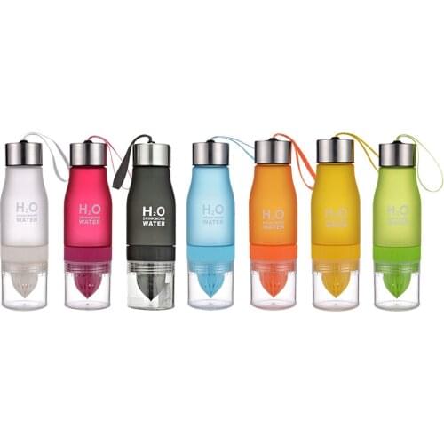 650ml Lemon Water Bottles Fruit Infuser Sport Bottle Frosted Plastic