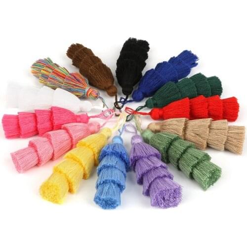 8CM Mutil Color Satin Silk Tassels Earrings Charm Pendant Satin Tassels for Keychain DIY Making Findings Materials 4 layers