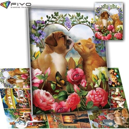5D DIY Full Diamond Painting Cat Diamond Embroidery Animal Diamond Mosaic Dog Flower Cross Stitch Kit Home Decoration Art Gift