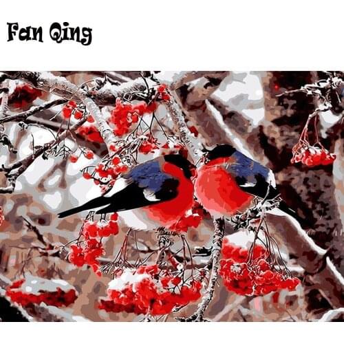 Diamond Painting Little bird on snowy fruit tree Full Square/round Drill Cross Stitch Mosaic Embroidery Rhinestone Home Decor