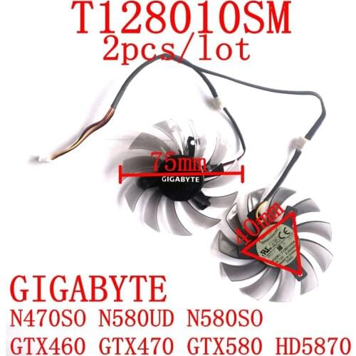 Free Shipping 2pcs/lot T128010SM 75mm 12v 0.2A for Gigabyte N470SO N580UD N580SO GTX460 GTX470 GTX580 HD5870 cooling fan