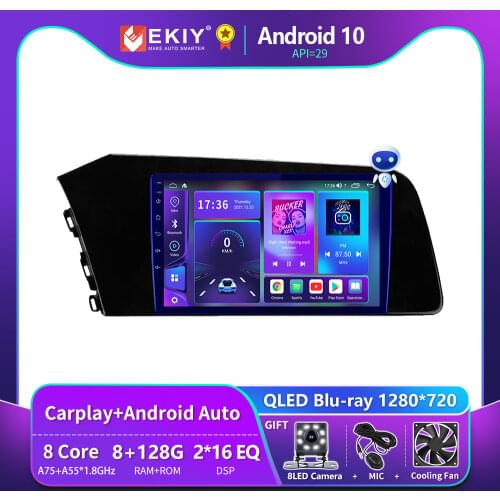 EKIY 6+128G 8 CORE Autoradio Android 10 For Hyundai Elantra 7 2020 2021 Car Radio Multimedia IPS QlED Navigation GPS BT no 2din