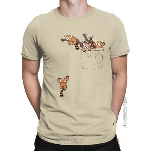 Men Pocket Red Panda Bears T Shirt 100% Cotton Clothing Awesome Classic Short Sleeve Round Neck Tee Shirt Adult T-Shirts
