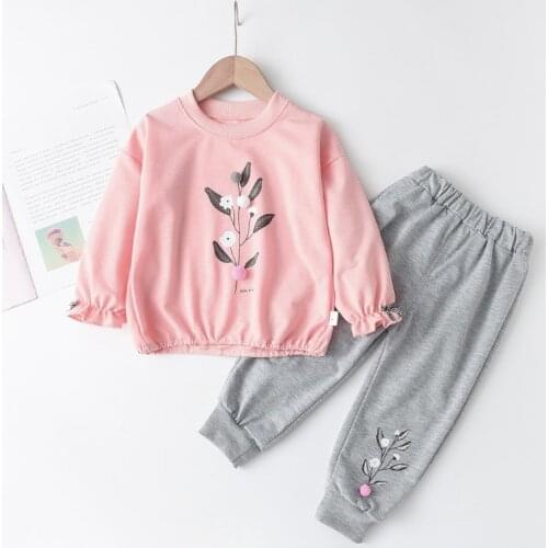 2PCS Baby Girl Flowers T-Shirt Top 2021 Spring Sweatshirt Pants Suit Long-Sleeve Children Clothes Outfit Set 1-4Y