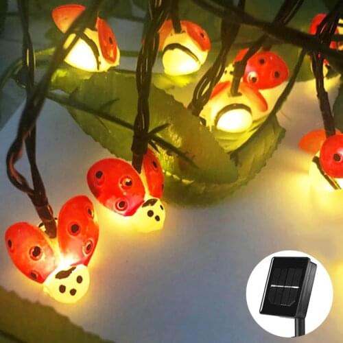 5M 20Led Solar String Lights Ladybug Shaped Christmas Tree Decorative Fairy Lights Waterproof Holidiay Garden Lawn Decoration