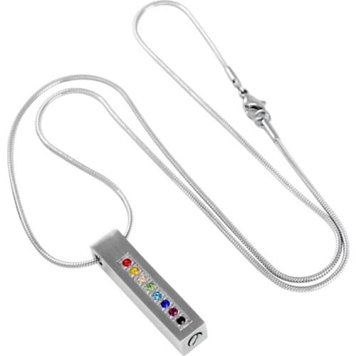 IJD8454 Inlay Rainbow Crystal Stainless Steel Cremation Pendant Keepsake Necklace for Ashes Urn Memorial Souvenir Jewelry